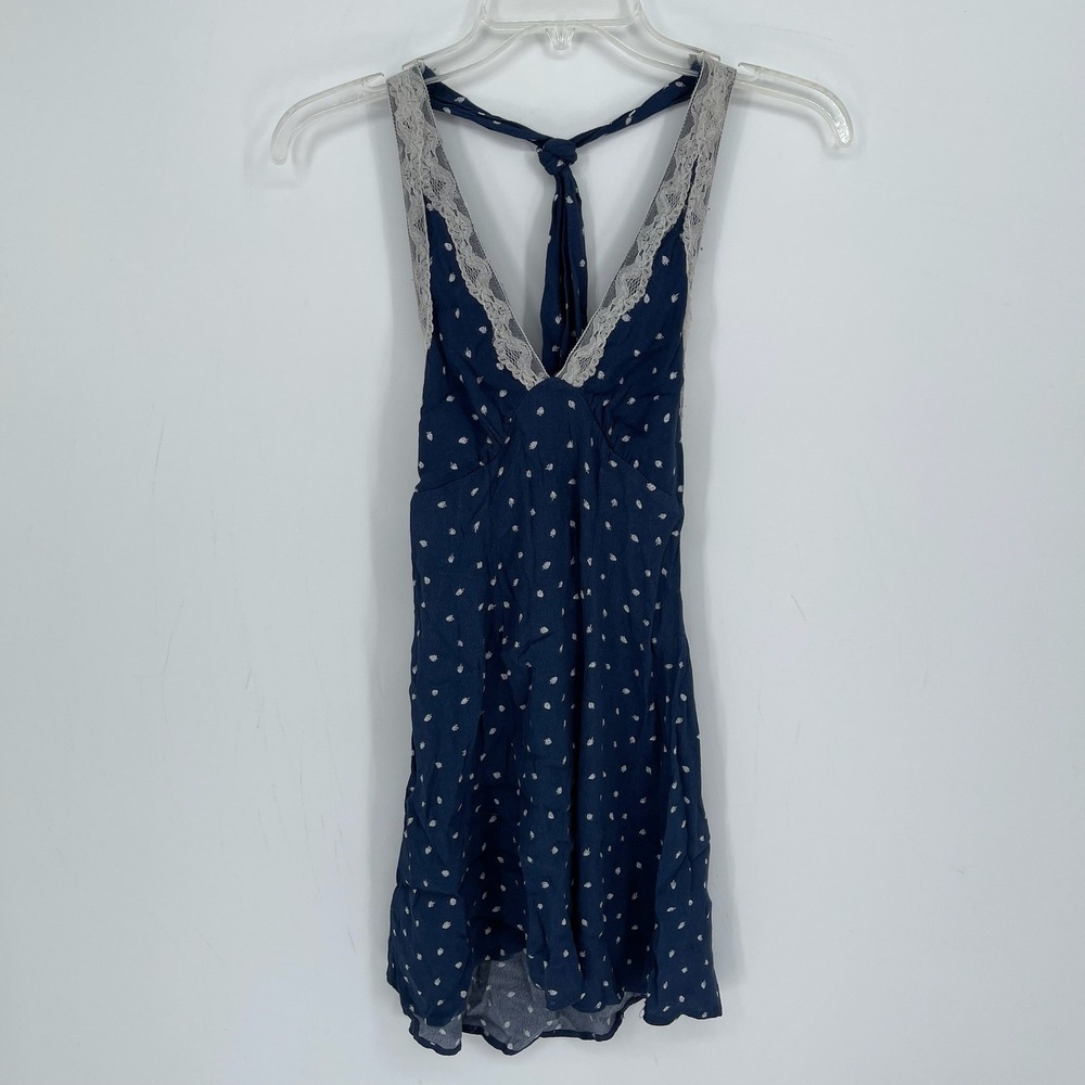 Wild Fable Women's Blue Lace Trim Halter V-Neck Boho Mini‎ Dress Size XS